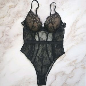La Senza Sexy Mesh & Lace Black Nude Bodysuit